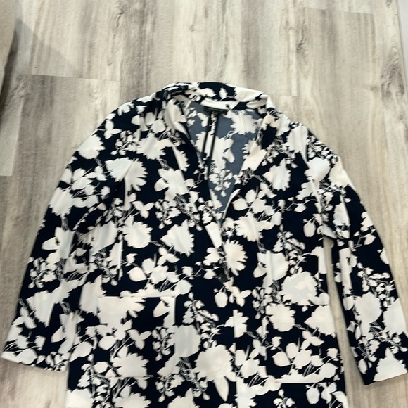 Talbotsa blue and beige floral print stretchy one button blazer size XL - Picture 1 of 10